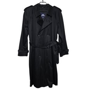 Stafford All Weather Mens Trench Coat Size 44L Zip Out Liner Black Overcoat